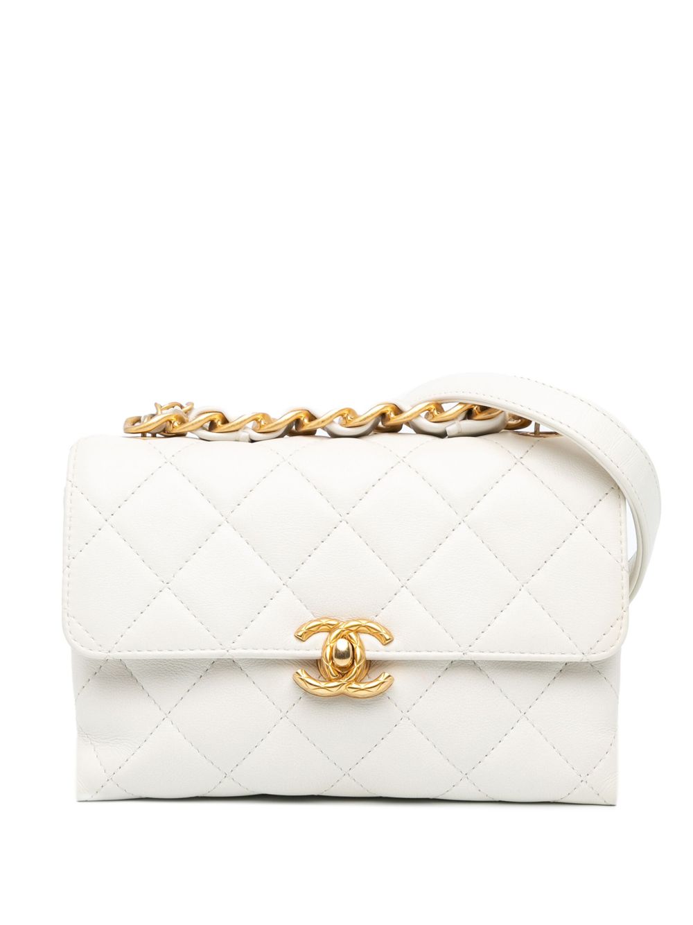 CHANEL Pre-Owned CC Flap 绗缝小羊皮斜挎包（2021-2023年典藏款） - 白色