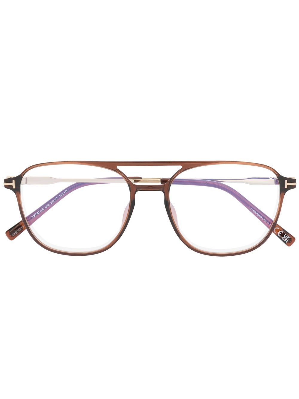 TOM FORD Eyewear 玳瑁纹飞行员眼镜 - 褐色
