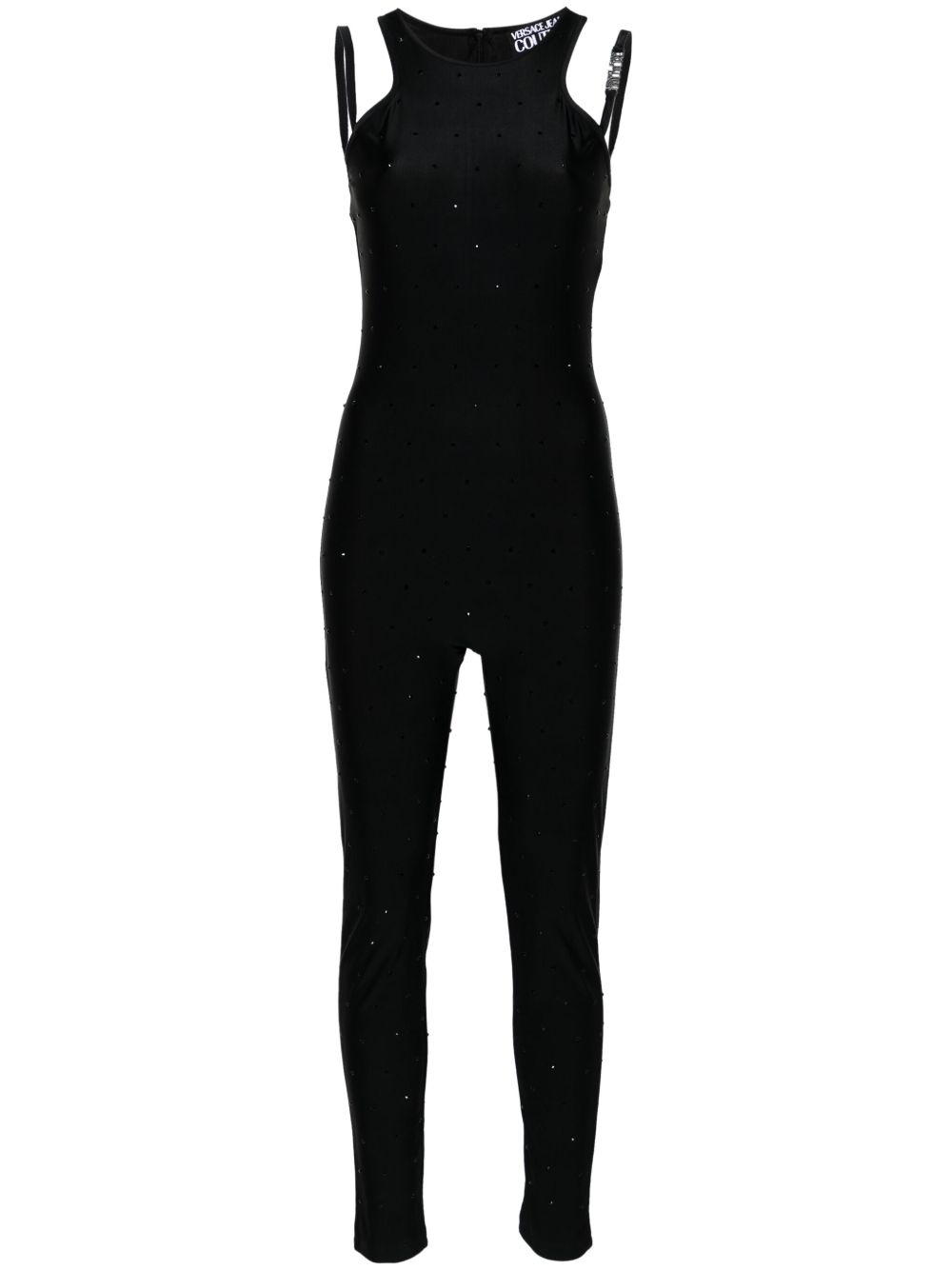 Versace Jeans Couture 晶饰挂脖连体长裤 - 黑色