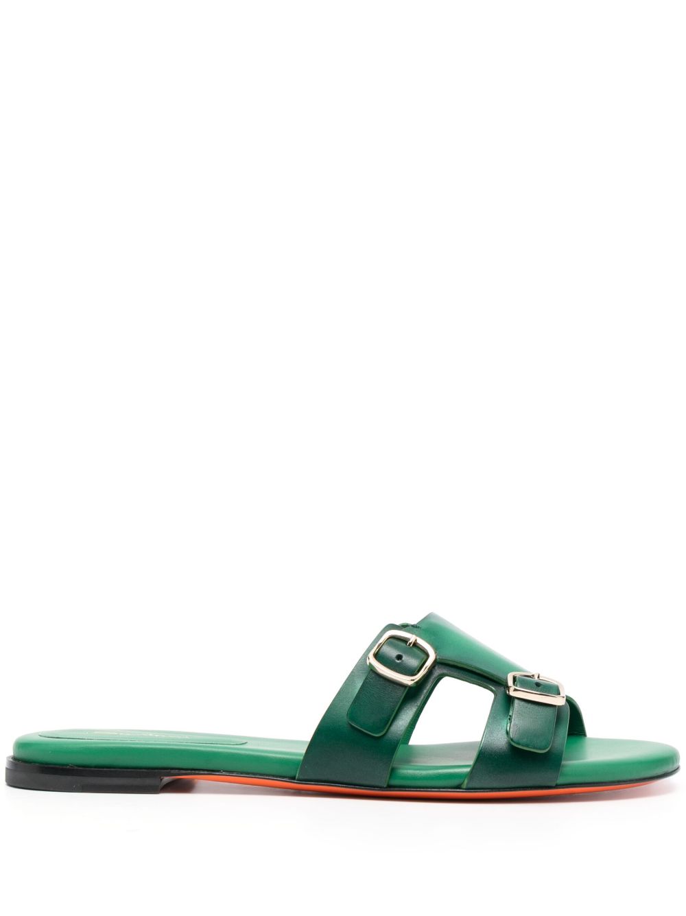 Santoni 双扣环皮质拖鞋 - 绿色