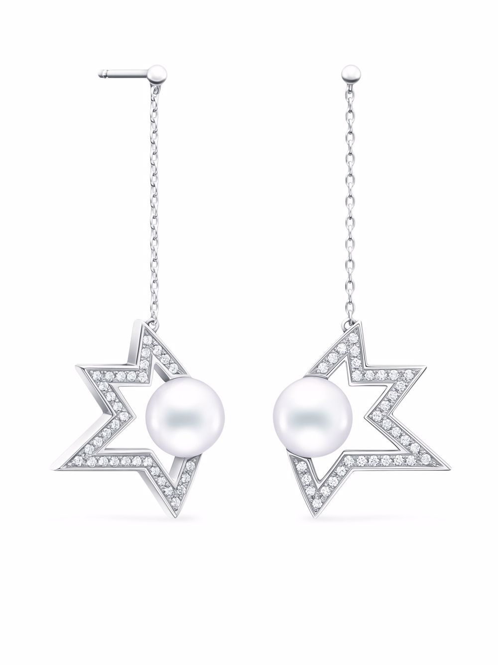 TASAKI 18K白金 Collection Line Comet Plus 钻石珍珠吊饰耳环 - 银色