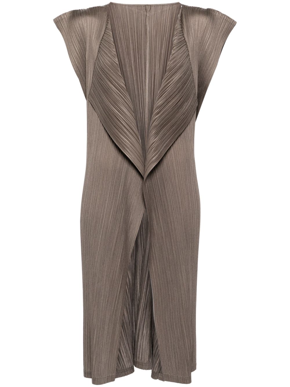 Pleats Please Issey Miyake 细褶缎面开衫 - 褐色