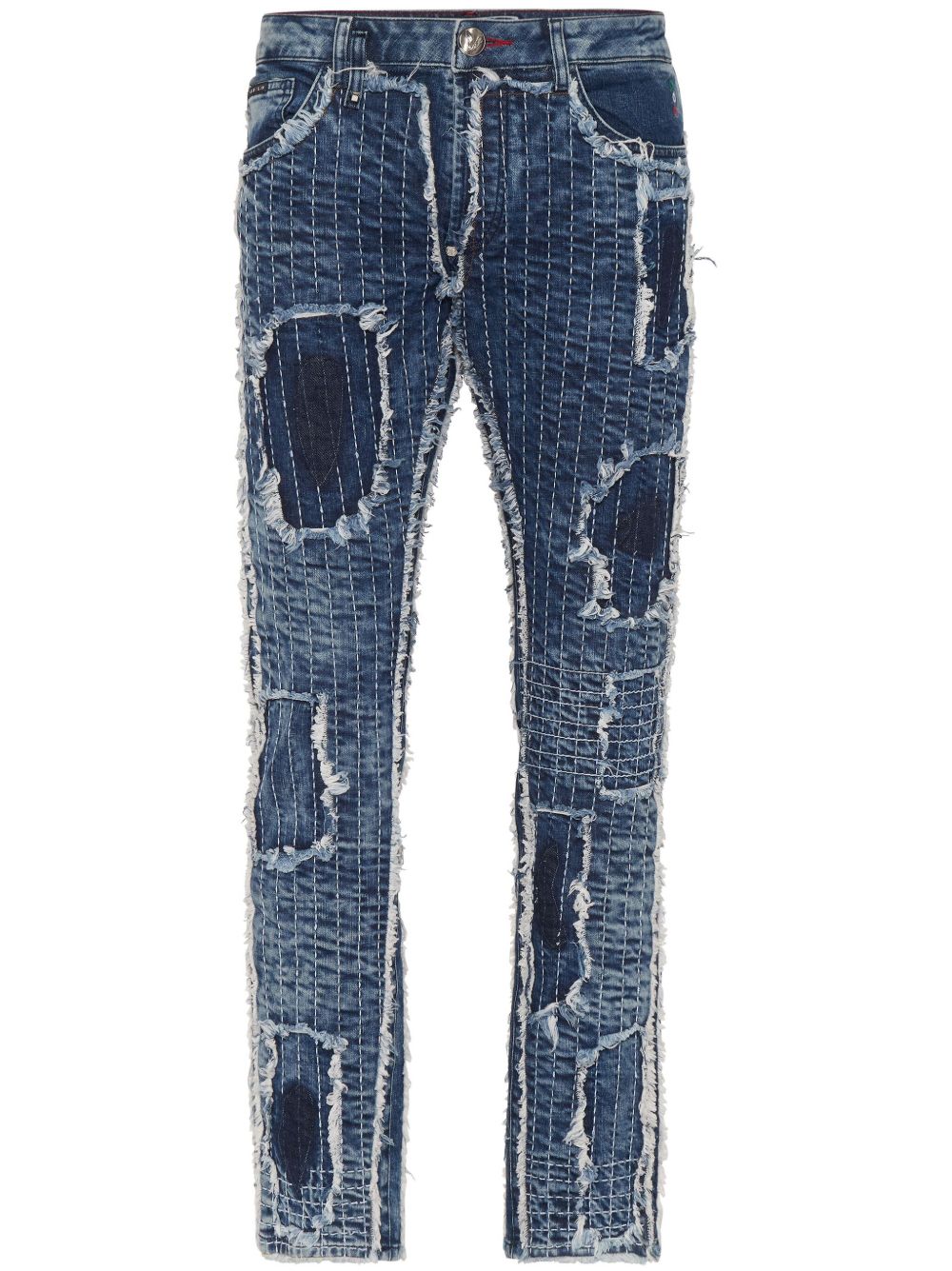 Philipp Plein Destroyed 超直筒牛仔裤 - 蓝色