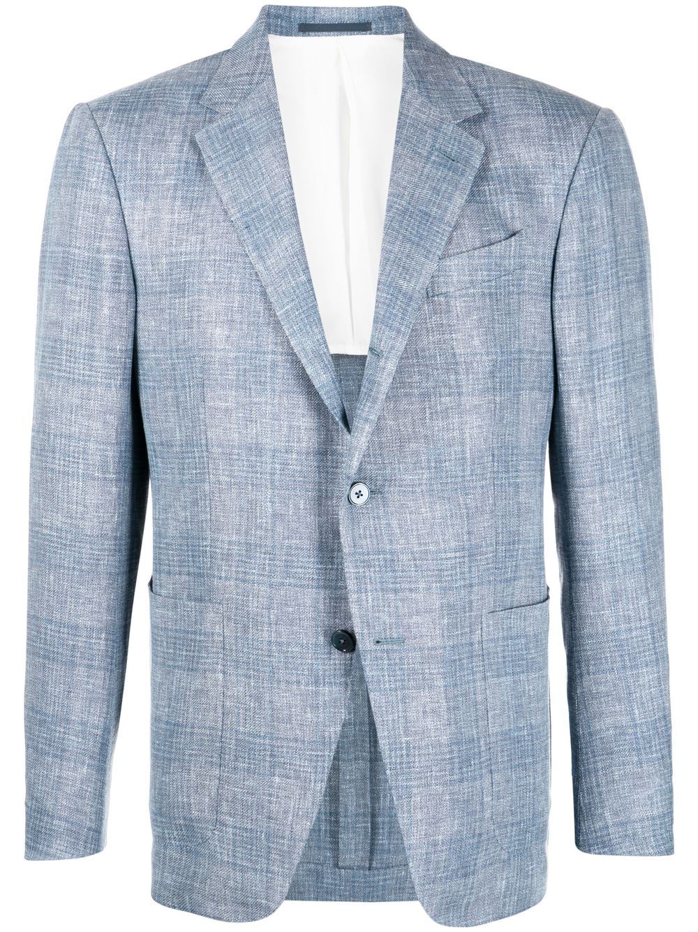 Zegna 格纹单排扣西装夹克 - 蓝色