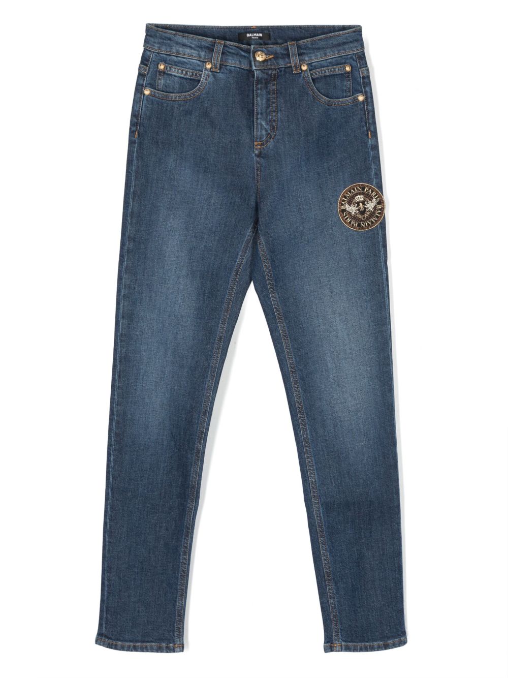 Balmain Kids 中腰直筒牛仔裤 - 蓝色