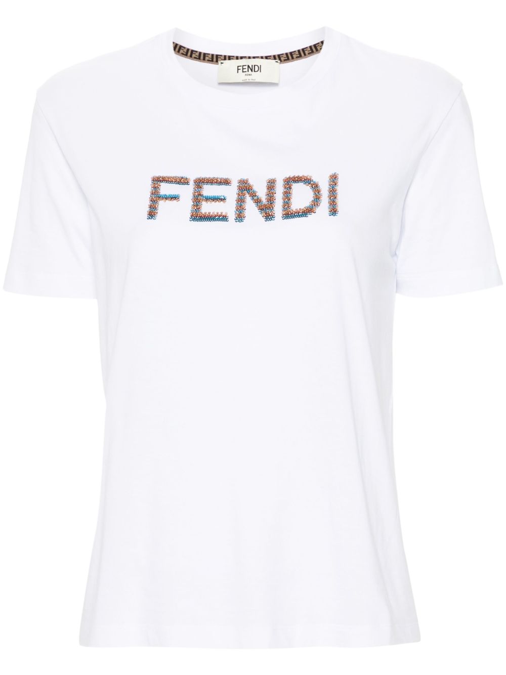 FENDI logo亮片缀饰T恤 - 白色