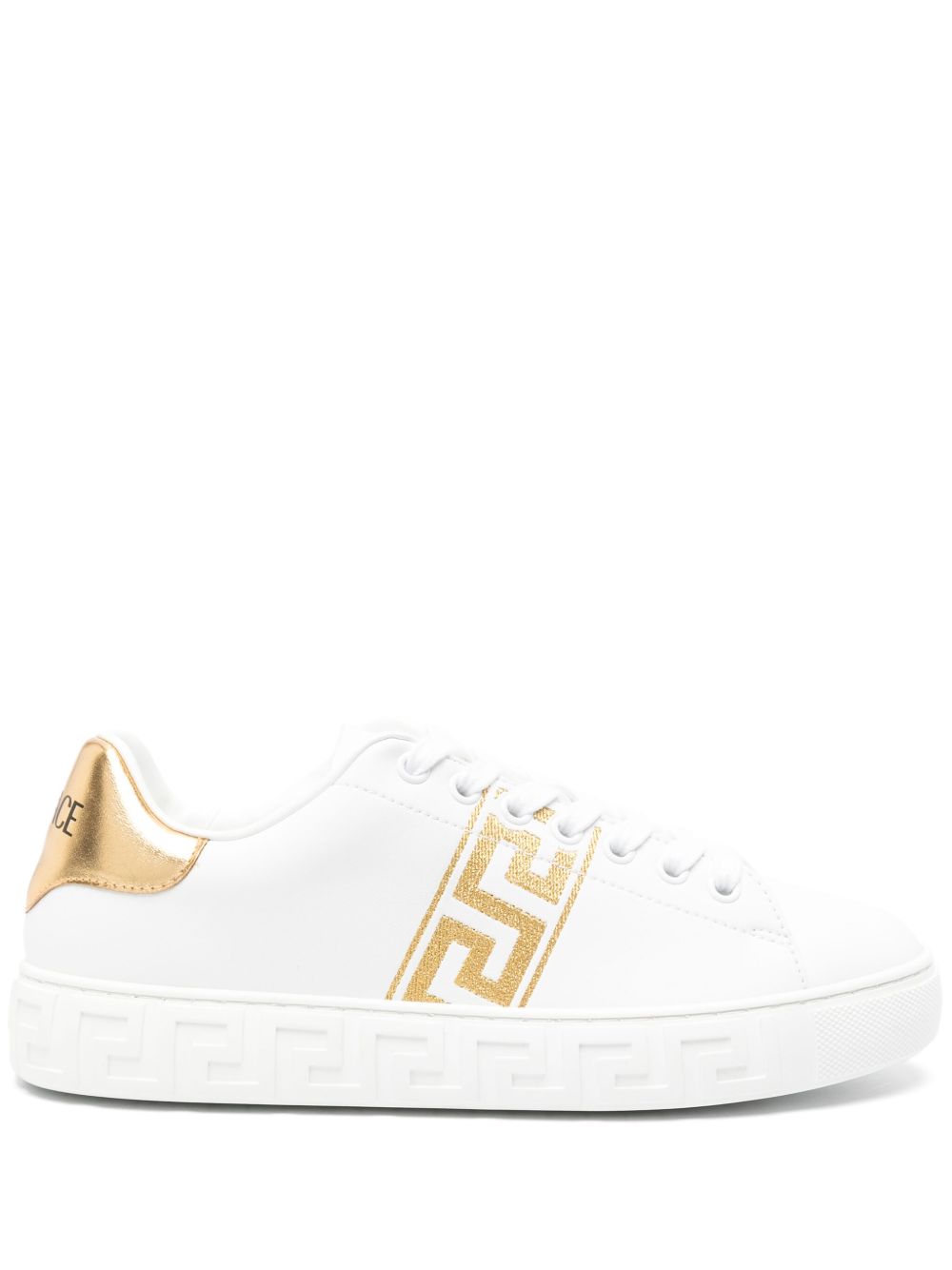 Versace Greca 刺绣皮质运动鞋 - 白色