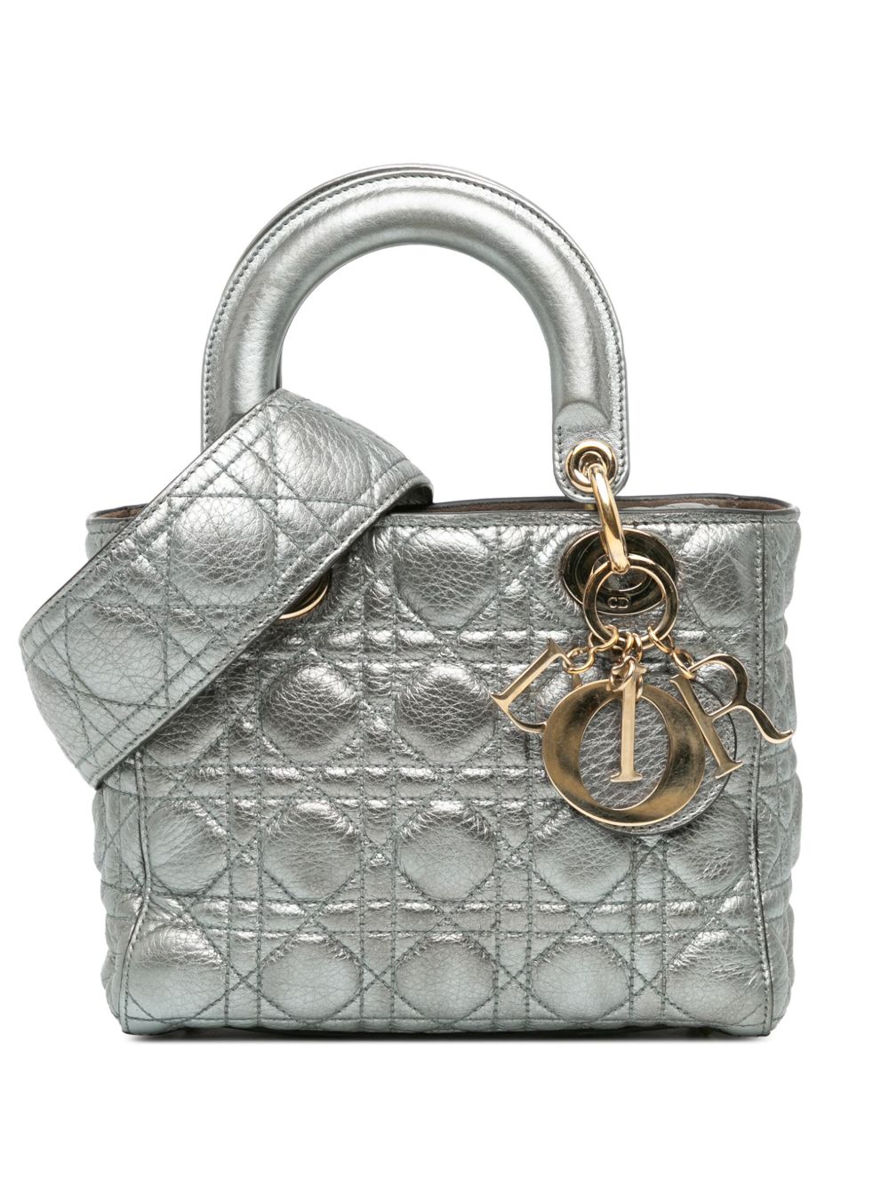 Christian Dior Pre-Owned Small Metallic Calfskin Cannage Supple Lady Dior 斜挎包（2017年典藏款） - 银色
