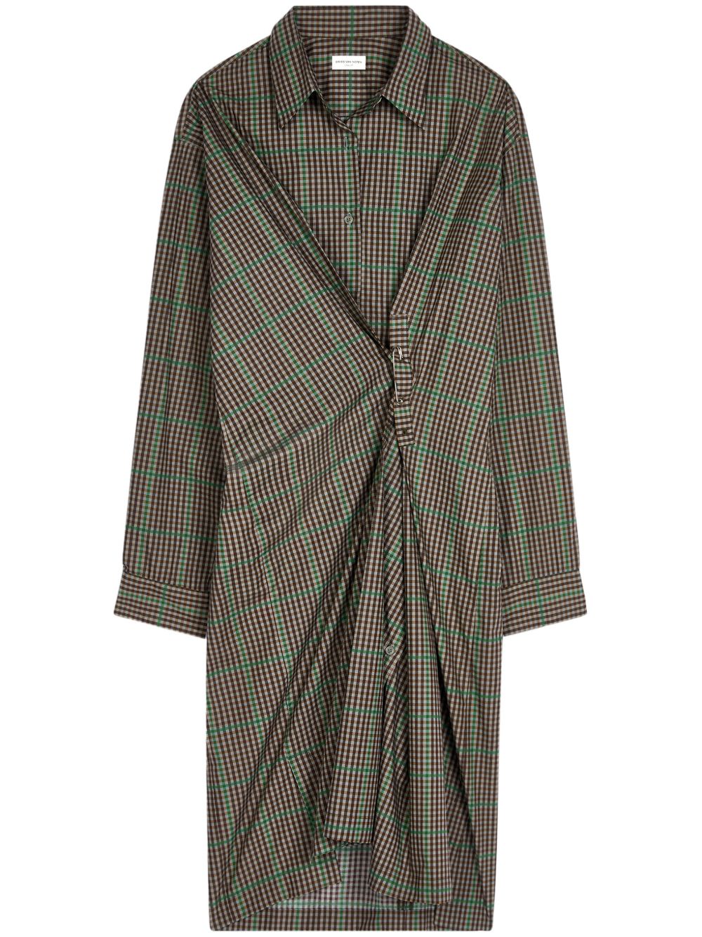 DRIES VAN NOTEN 格纹中长连衣裙 - 绿色