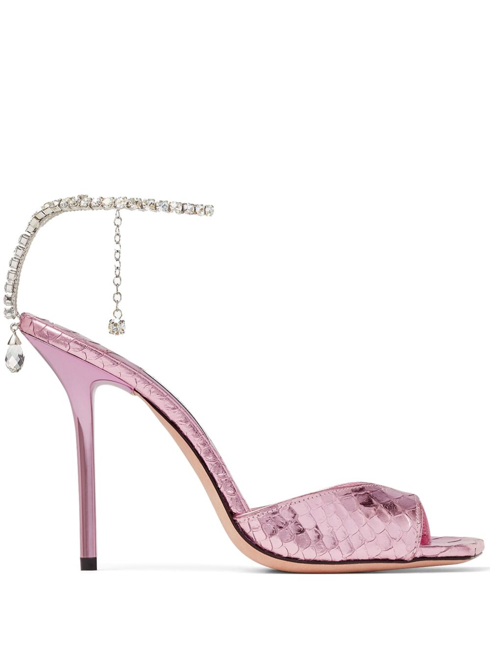 Jimmy Choo Saeda 仿蛇皮高跟凉鞋 - 粉色