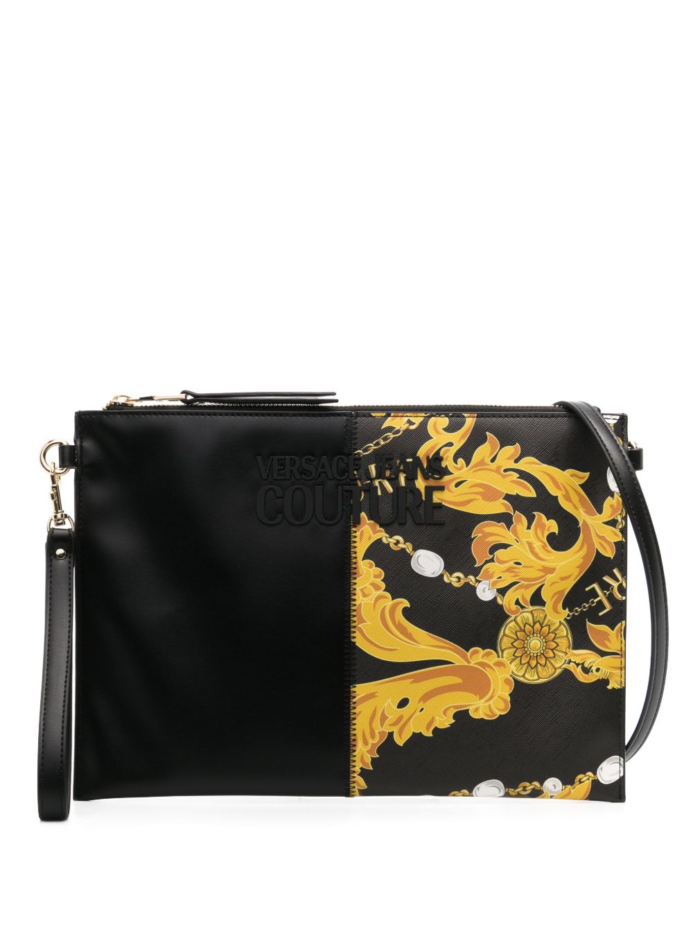 Versace Jeans Couture Barocco 印花logo标牌手拿包 - 黑色