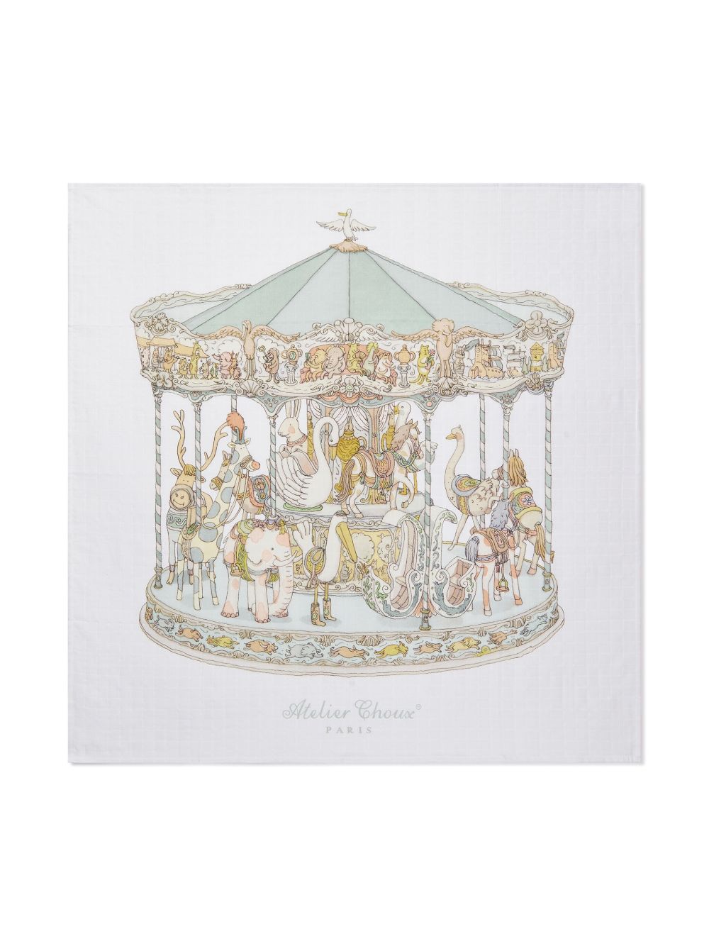 Atelier Choux Carousel 印花棉毯子 - 白色