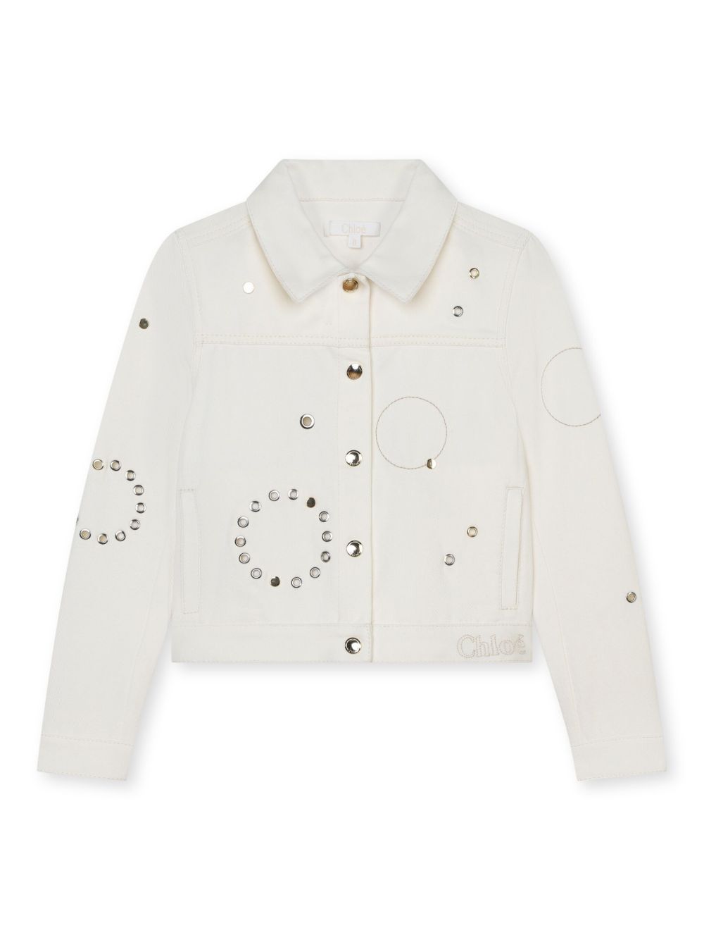 Chloé Kids 孔眼缀饰牛仔衬衫式夹克 - 白色