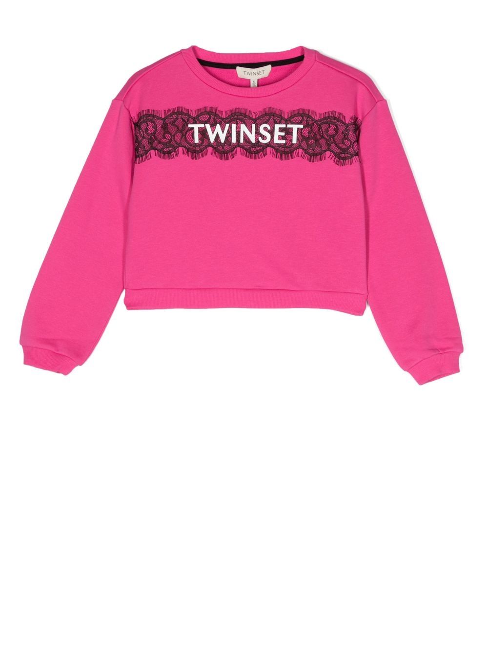 TWINSET Kids 标贴蕾丝卫衣 - 粉色