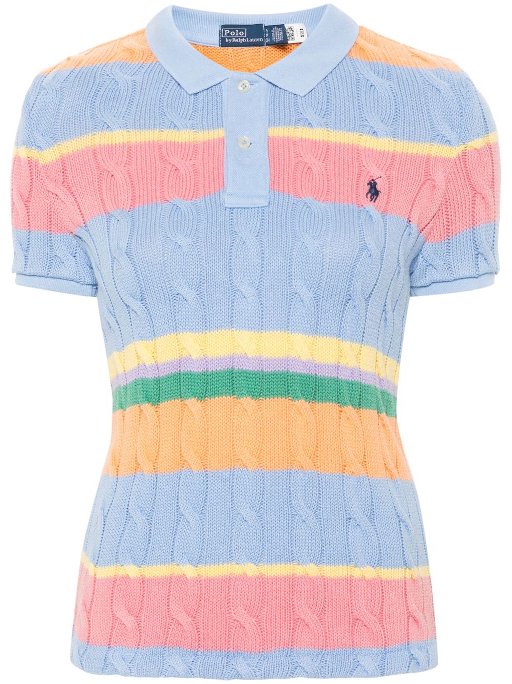 Polo Ralph Lauren 粗针织条纹polo领上衣 - 蓝色