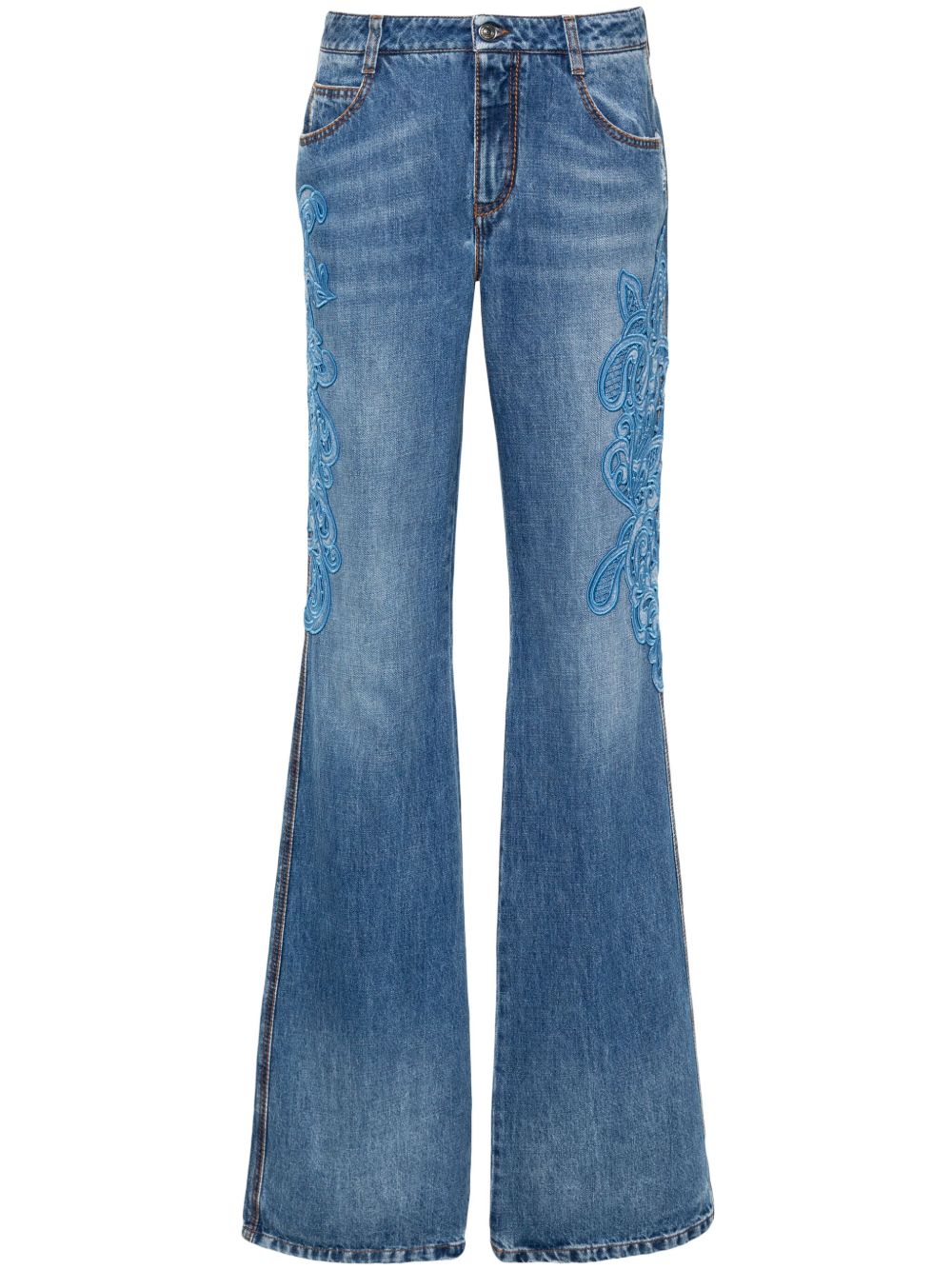 Ermanno Scervino 刺绣微喇牛仔裤 - 蓝色