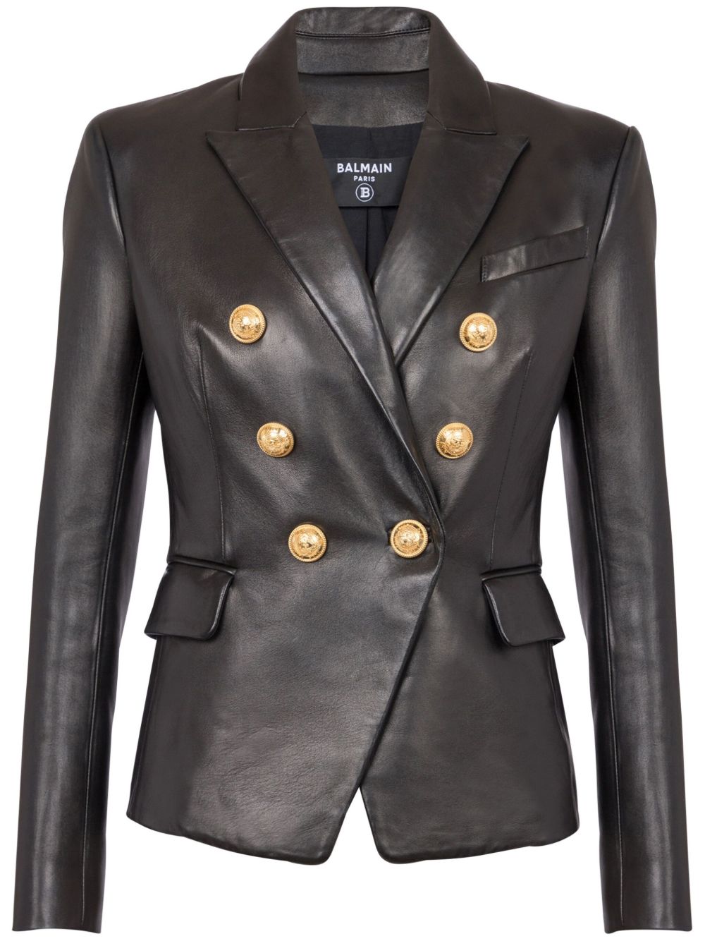 Balmain 双排扣皮质西装夹克 - 黑色