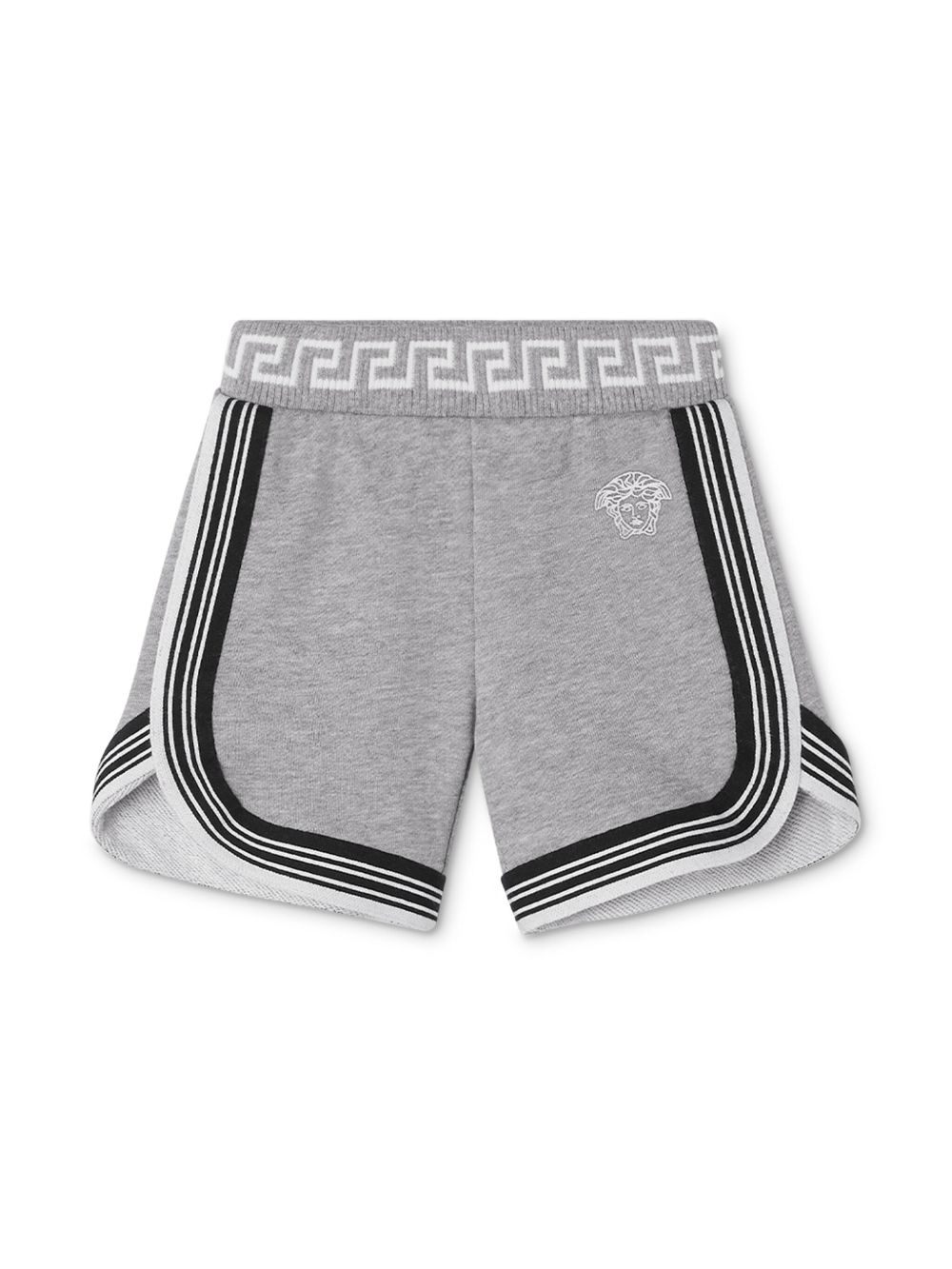 Versace Kids 希腊回纹图案印花棉短裤 - 灰色