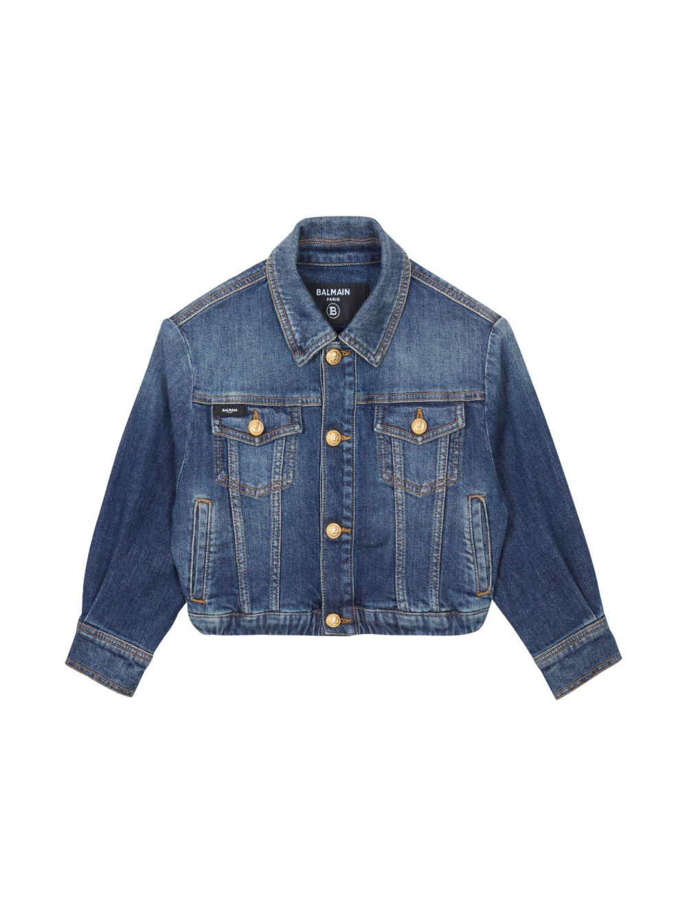 Balmain Kids 压纹纽扣短款夹克 - 蓝色