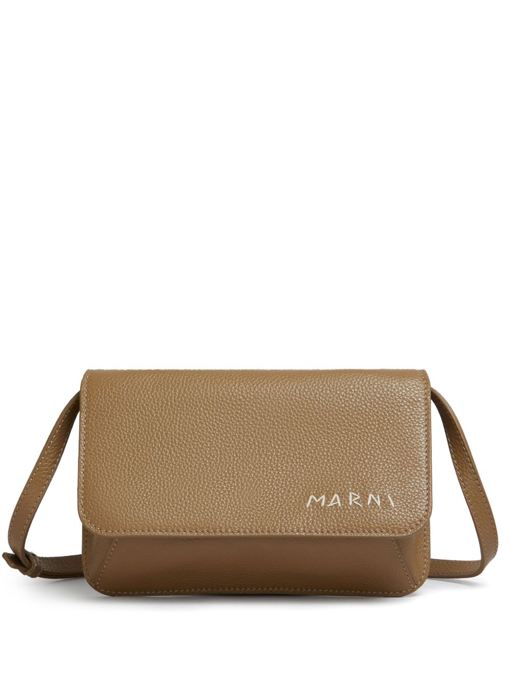 Marni logo刺绣皮质单肩包 - 褐色