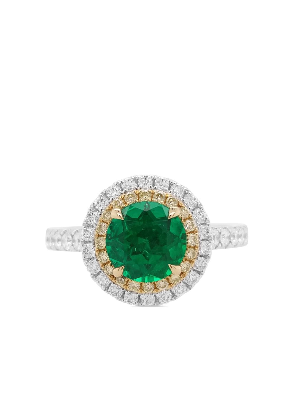 HYT Jewelry 18K白金钻石祖母绿宝石戒指 - 白色