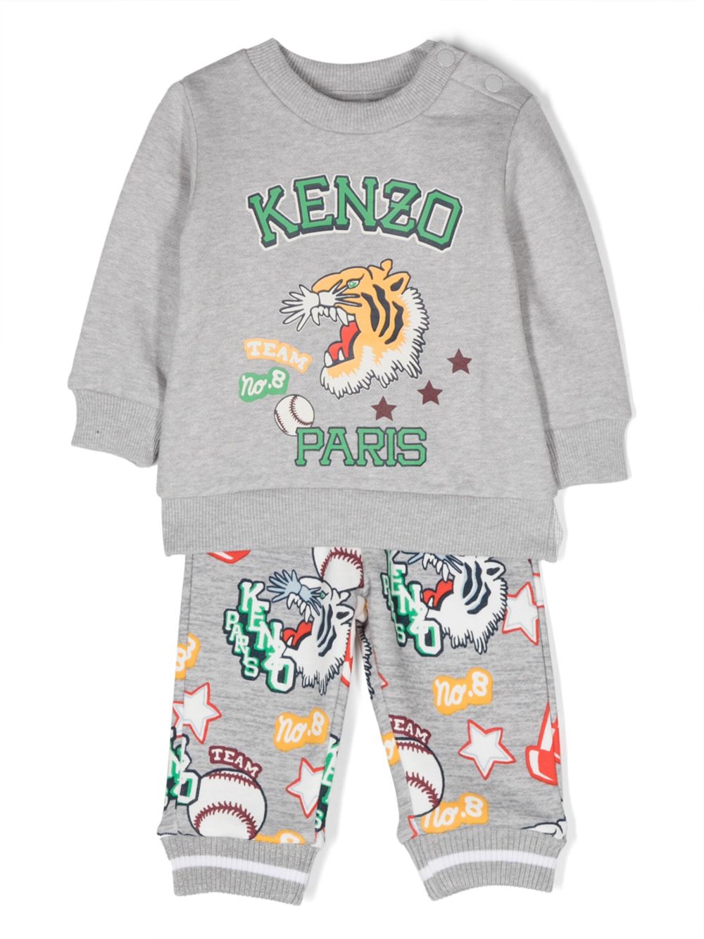 Kenzo Kids 图案印花棉运动套装 - 灰色