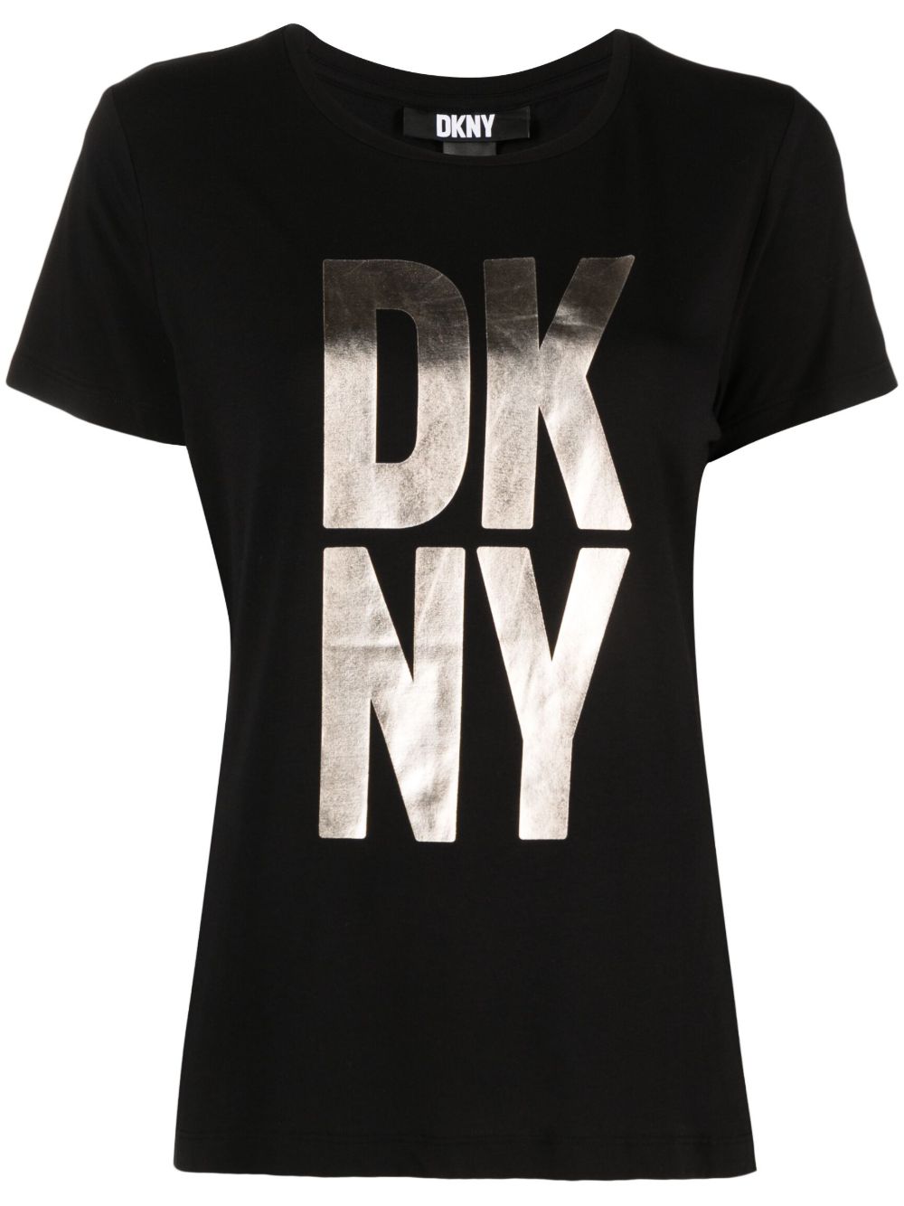 DKNY 金属感logo印花平纹针织T恤 - 黑色