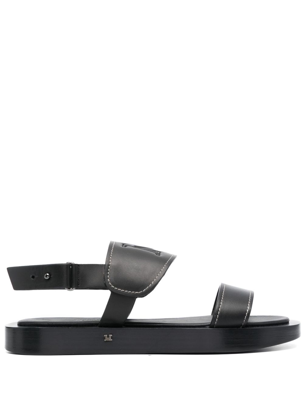 Max Mara logo凹面压花皮质凉鞋 - 黑色