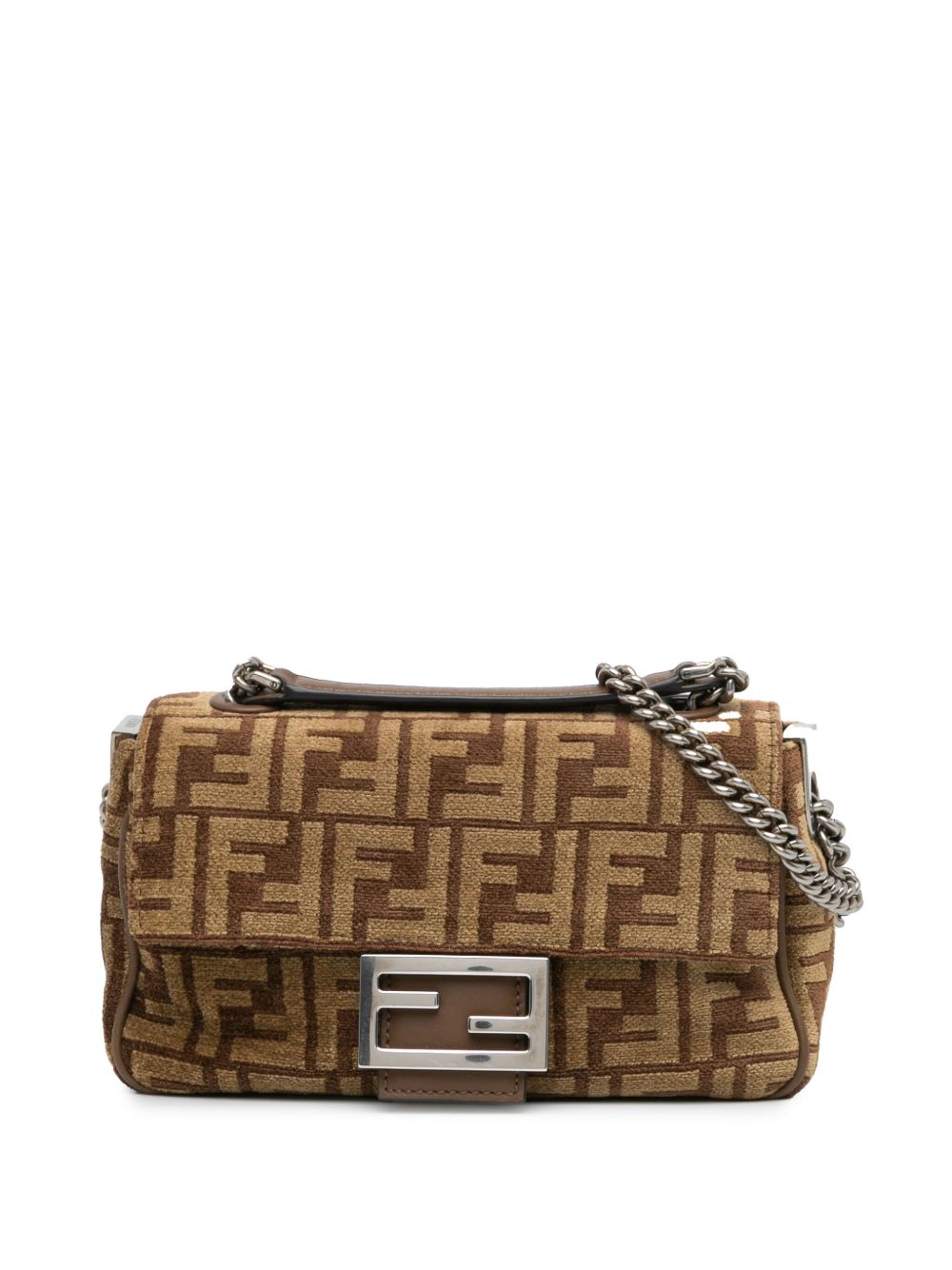 Fendi Pre-Owned Zucca Baguette 羊毛搭链中号单肩包（2010-2024年典藏款） - 褐色