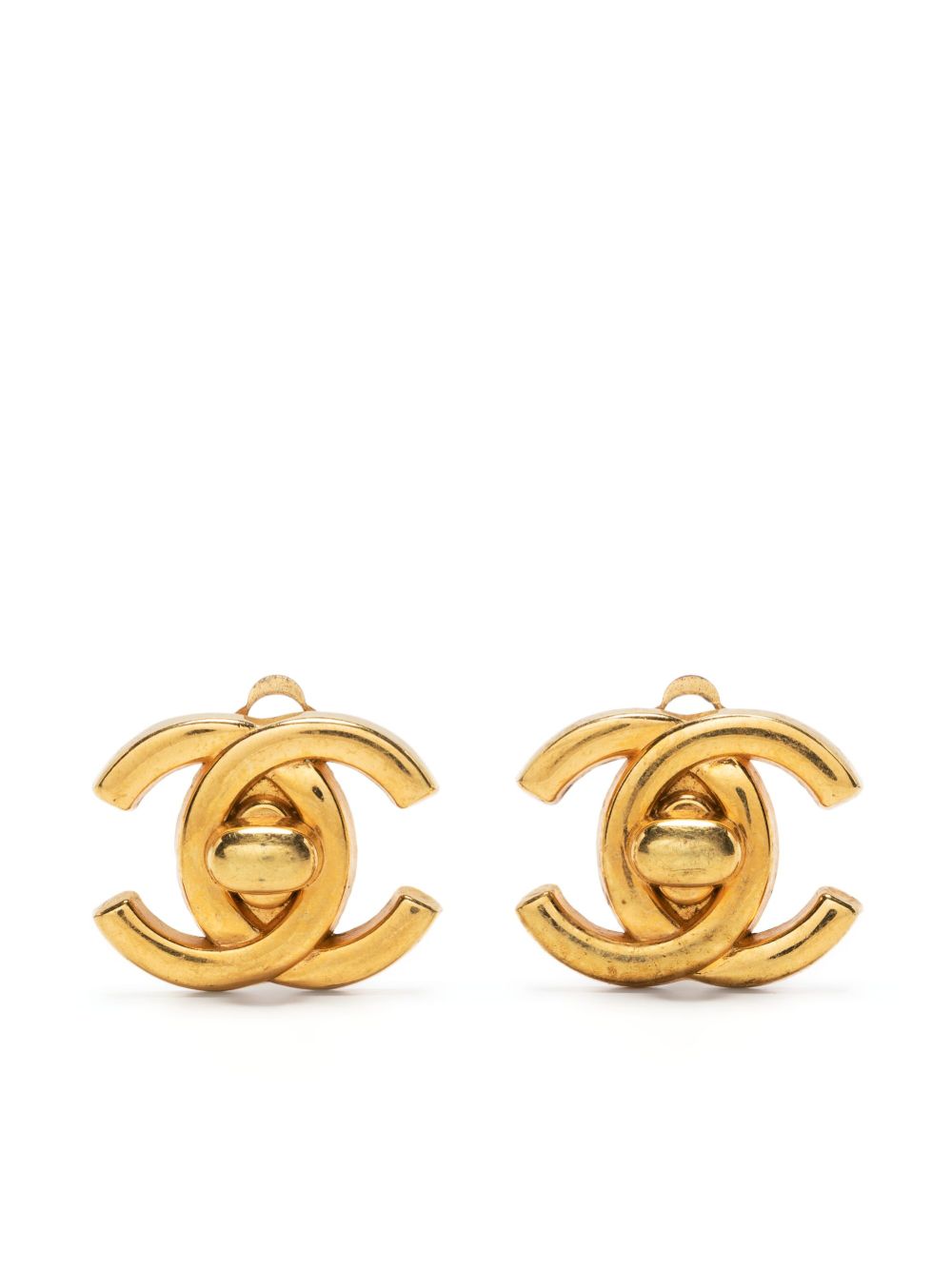 CHANEL Pre-Owned CC 旋扣造型夹扣式耳环（1996年典藏款） - 金色