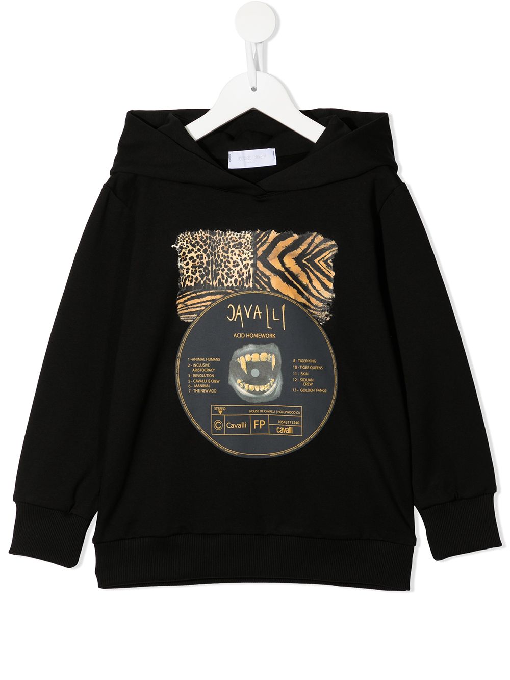 Roberto Cavalli Junior 动物纹长袖连帽衫 - 黑色