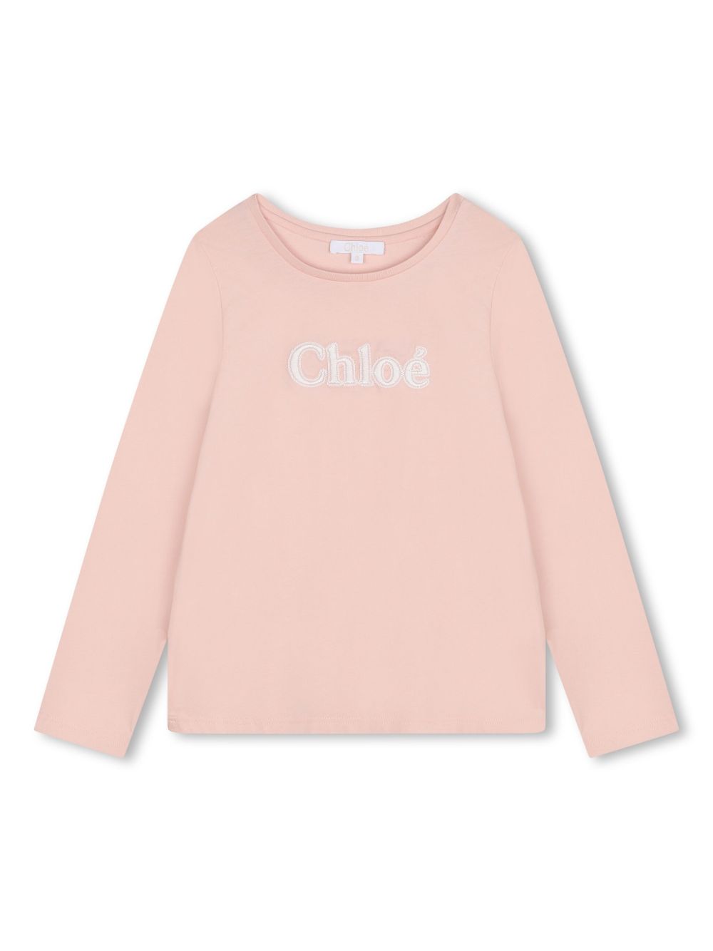Chloé Kids logo刺绣棉T恤 - 粉色