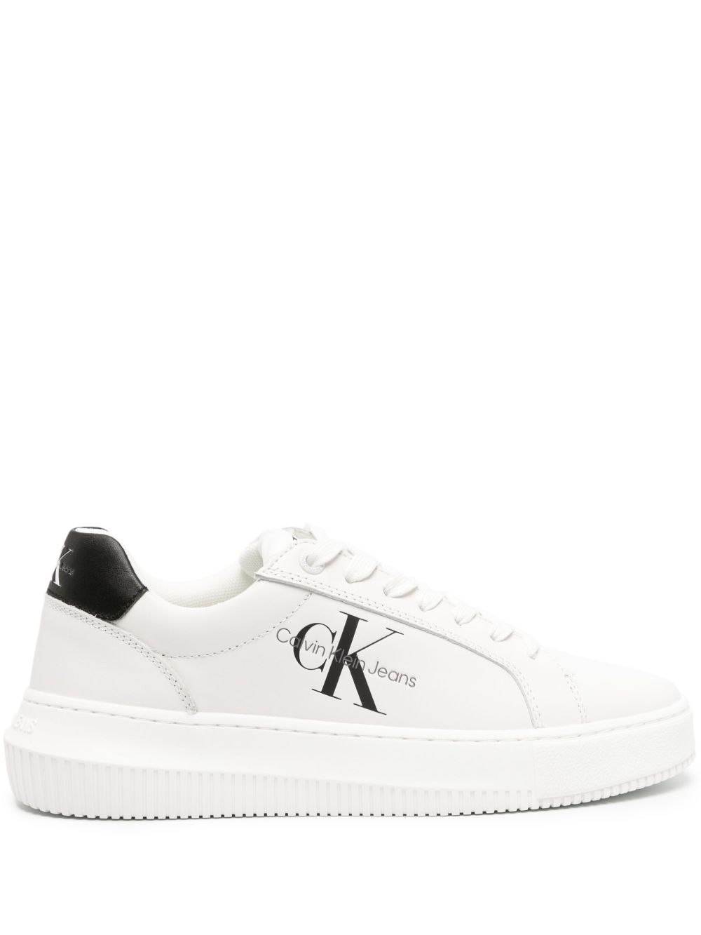 Calvin Klein logo印花皮质运动鞋 - 白色