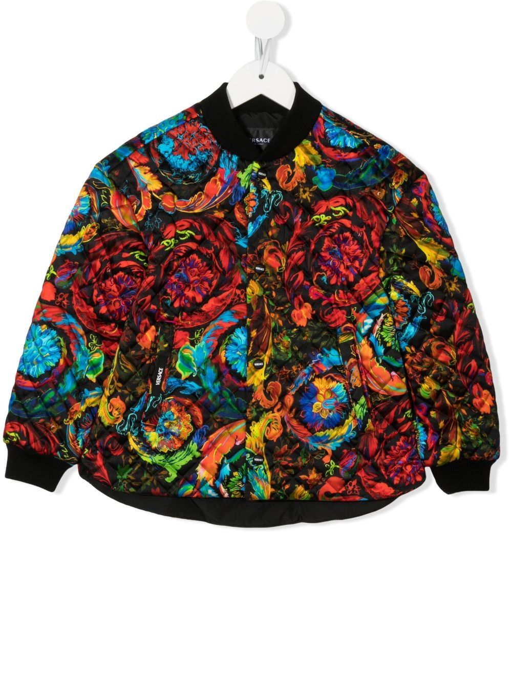 Versace Kids 范思哲 绗缝花卉飞行员夹克 - 黑色