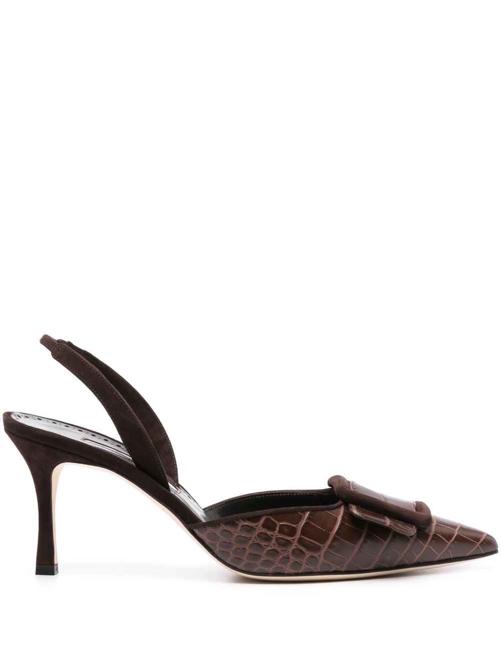 Manolo Blahnik Maysli 仿鳄鱼纹压纹中跟鞋 - 褐色