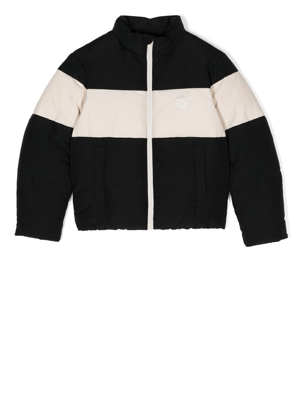 Emporio Armani Kids logo压纹蓬松夹克 - 黑色