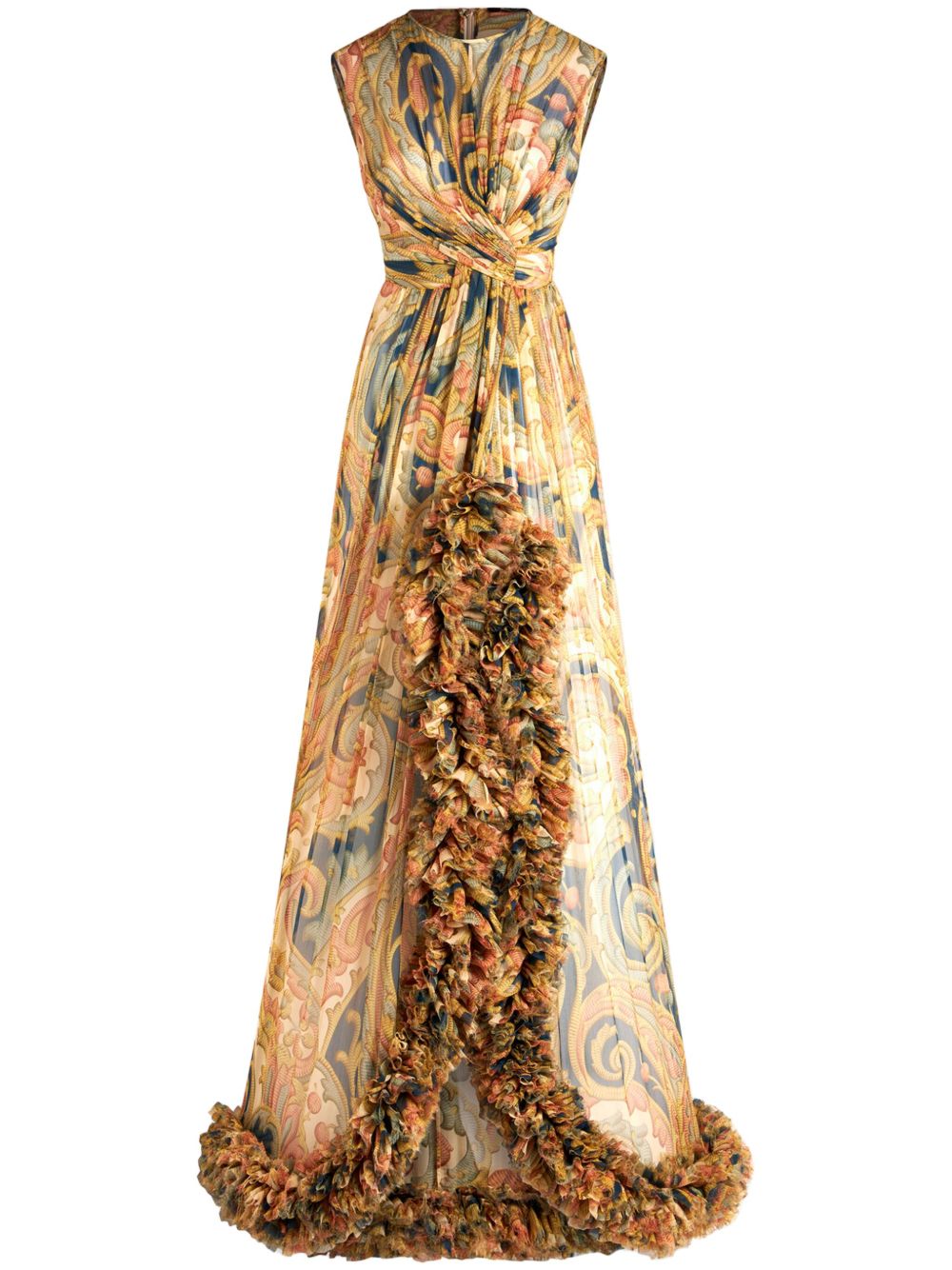 ETRO 褶饰细节印花真丝超长连衣裙 - 中性色