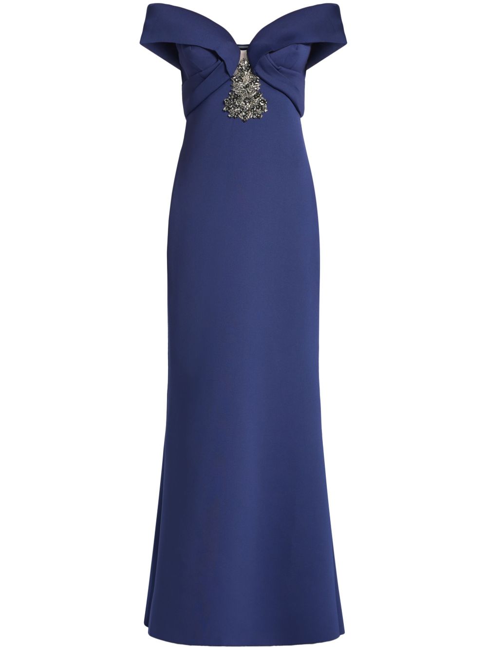 Badgley Mischka 露肩心形领礼服 - 蓝色