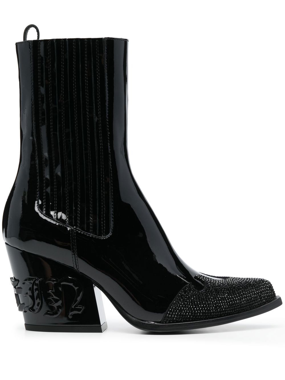 Philipp Plein 晶饰中筒靴 - 黑色