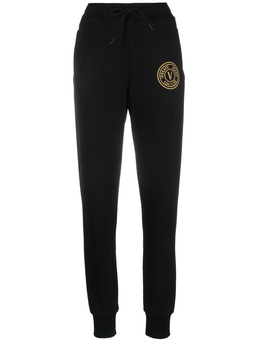 Versace Jeans Couture logo刺绣棉运动裤 - 黑色