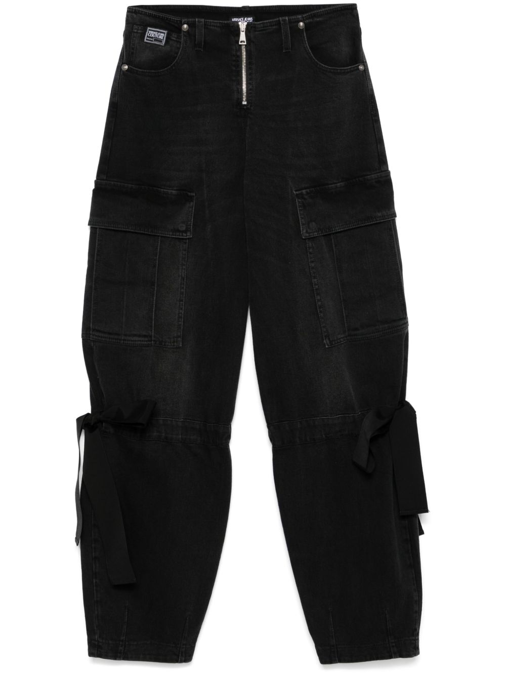 Versace Jeans Couture 缎带细节工装牛仔裤 - 黑色