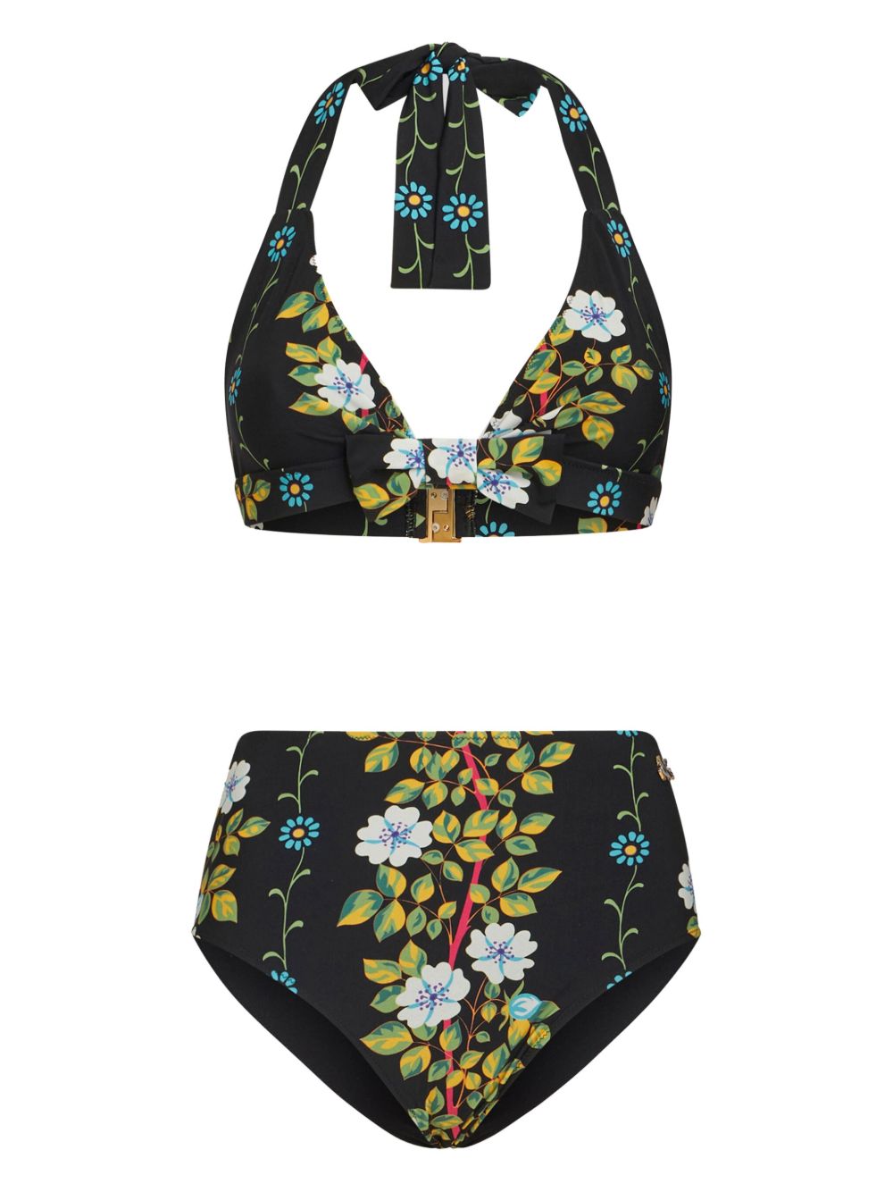 ETRO 花卉印花挂脖比基尼套装 - 黑色