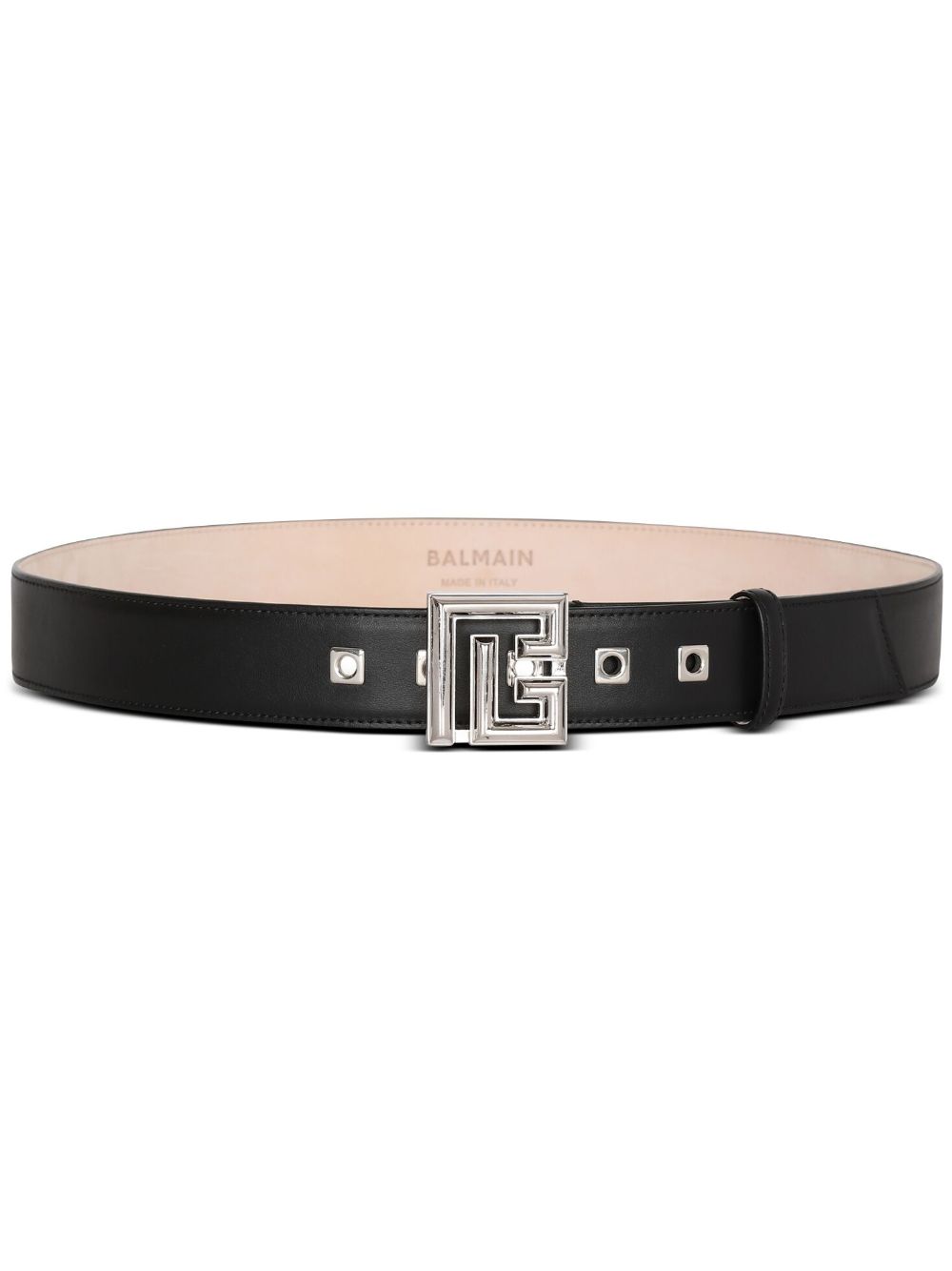 Balmain logo扣环皮质腰带 - 黑色