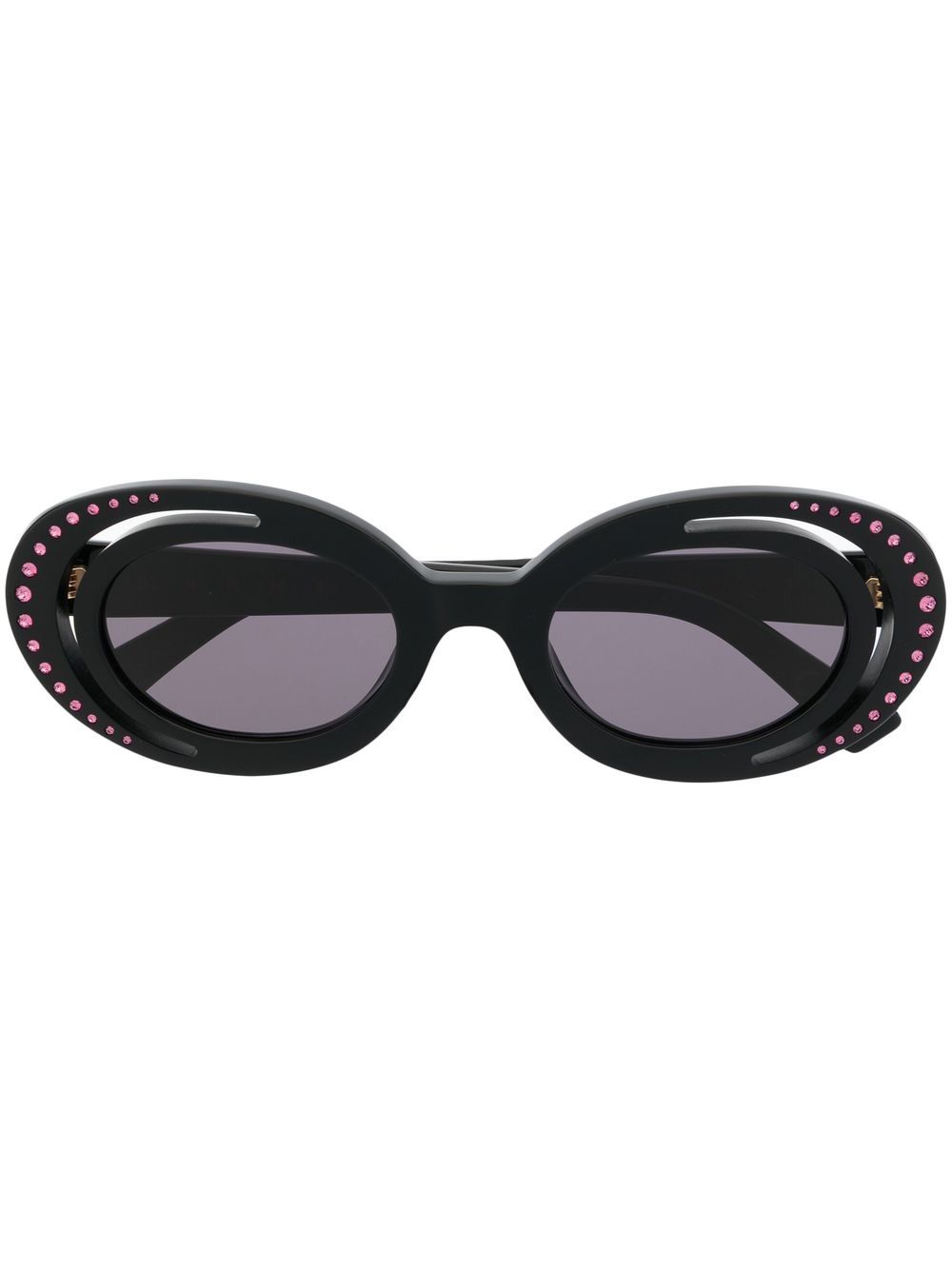 Marni Eyewear 晶饰椭圆框太阳眼镜 - 黑色