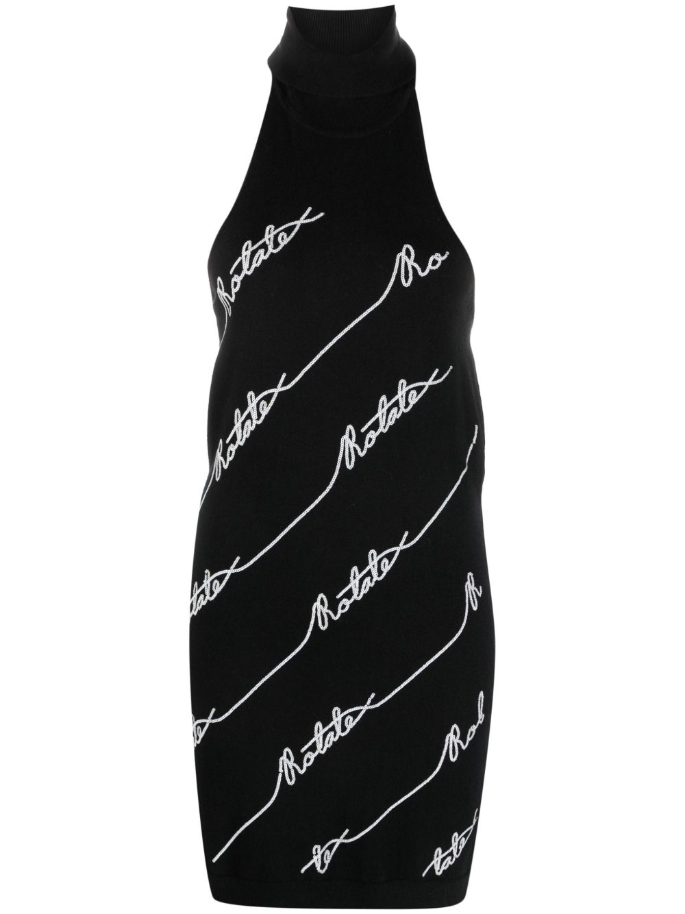 ROTATE BIRGER CHRISTENSEN logo缀饰亮片挂脖迷你连衣裙 - 黑色