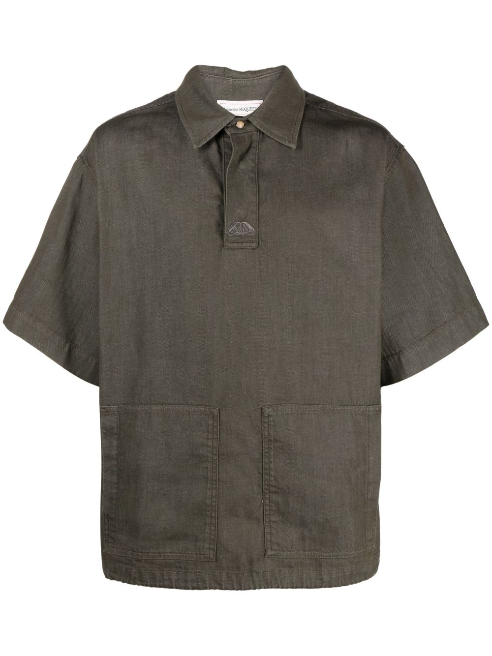 Alexander McQueen logo刺绣牛仔polo衫 - 绿色