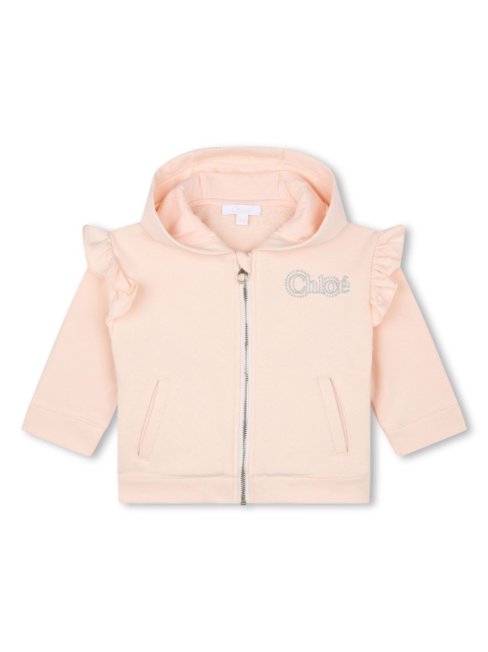 Chloé Kids logo刺绣连帽夹克 - 粉色