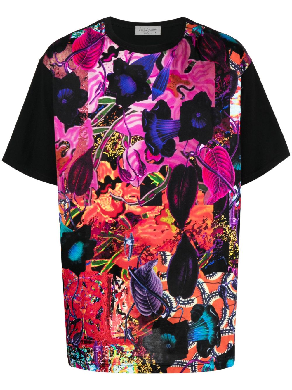 Yohji Yamamoto 拼贴设计棉T恤 - 黑色