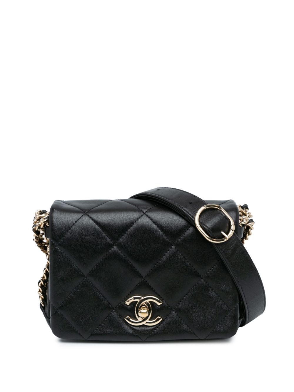 CHANEL Pre-Owned Multi Chain Flap 迷你绗缝小羊皮斜挎包（2021-2024年典藏款） - 黑色