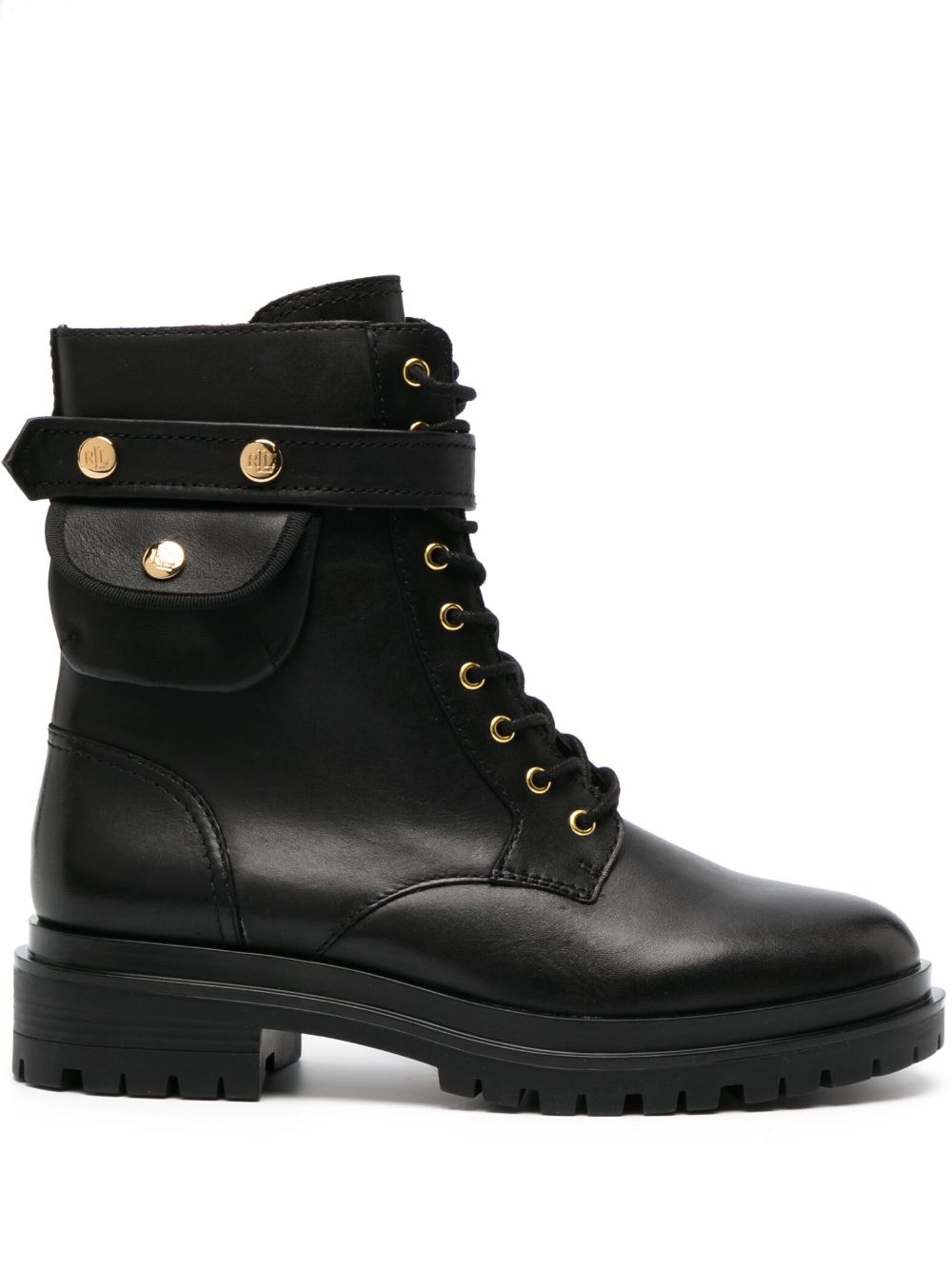 Lauren Ralph Lauren Cammie 系带皮质及踝靴 - 黑色